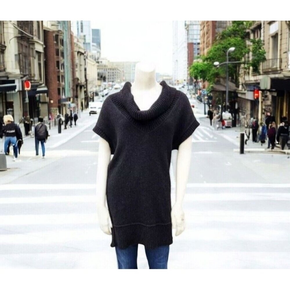VINCE Alpaca Women Wool Cashmere Blend Cowl Neck Short Sleeve Sweater Gray L
